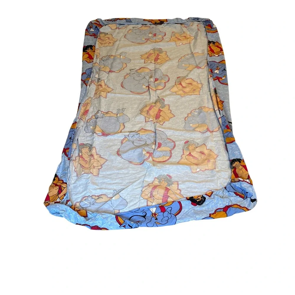 Vintage Disney Aladdin Genie Sheet Set Twin 3pc Flat Fitted Pillowcase Blue 90s